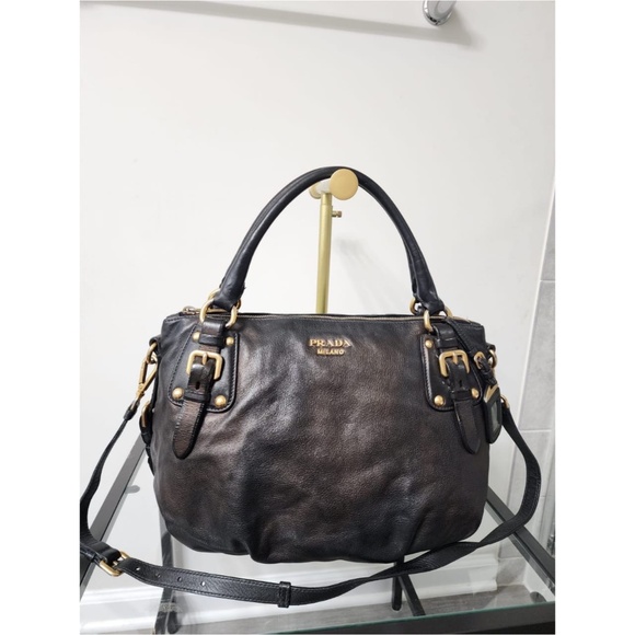 Authentic Prada Soft Calfskin Leather Satchel Bag iridescent